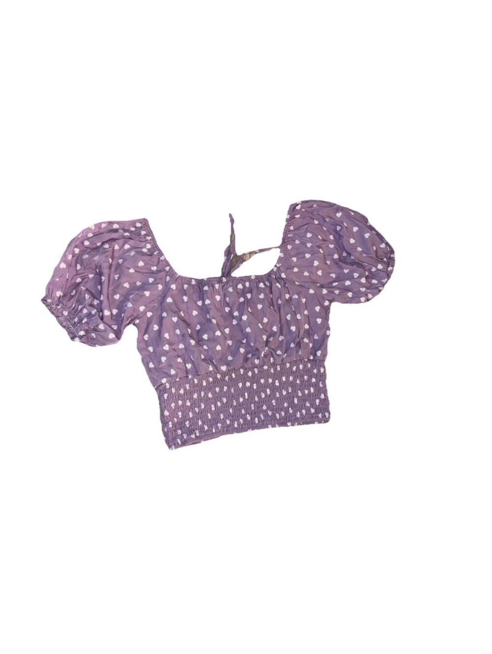 FOREVER 21 Purple White Polka Dot Smocked Puff Sleeve Crop Blouse S